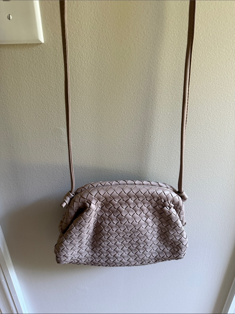 Quince Woven Leather Crossbody Bag in Taupe